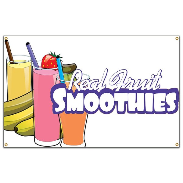Real Fruit Smoothies Banner Heavy Duty 13 Oz Vinyl with Grommets